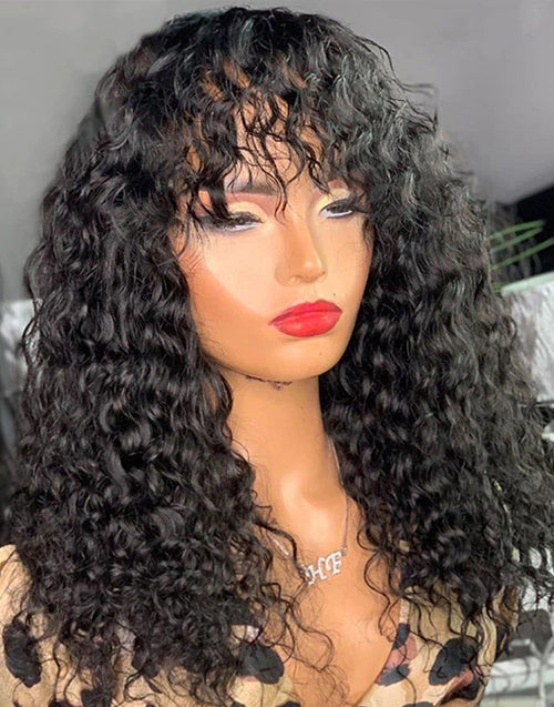 Verna- Glueless Deep Curly 13x4 Lace Front Wig With Bangs Crystal HD Lace Human Hair Wig