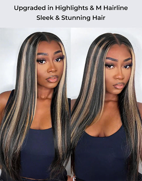 M Shaped Hairline Highlight Honey Straight 13x5 Pre Cut Lace Wig For Women