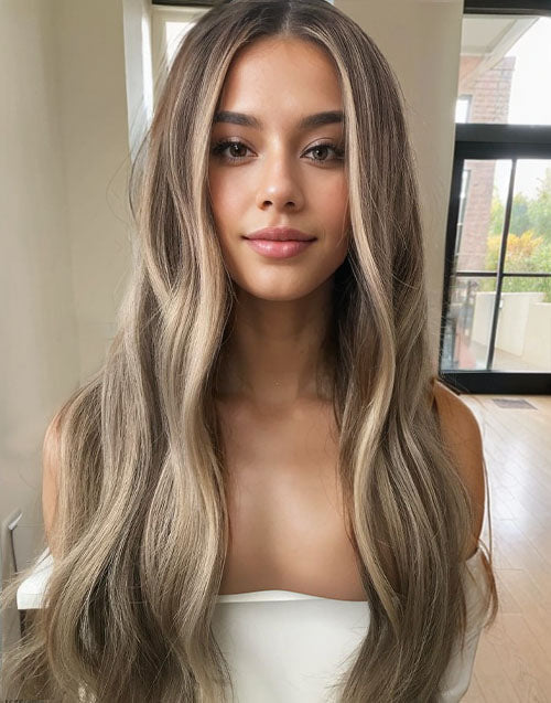 20" Dark Ash Blonde 13x4 Lace Wig Highlights Wigs Dark Roots