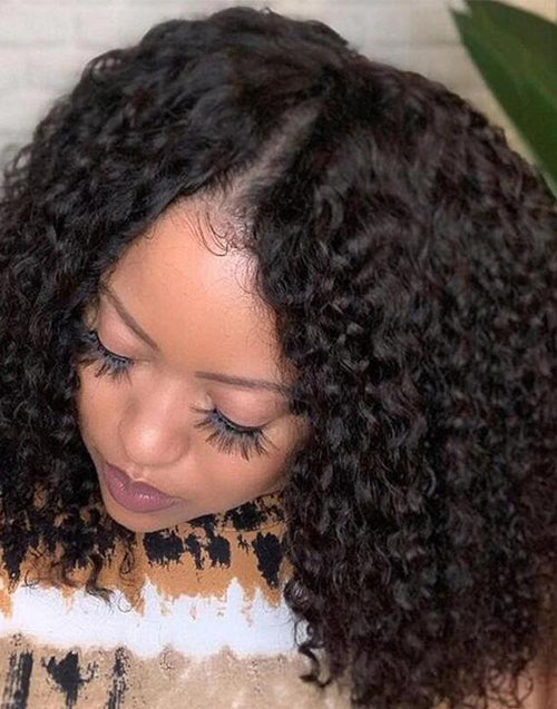 14" Curly Thin V Part Bob Wig No Leave-Out