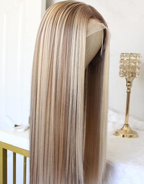 22" Highlight Blonde Brown Straight 5.5x5.5 Lace Glueless Wig For Women