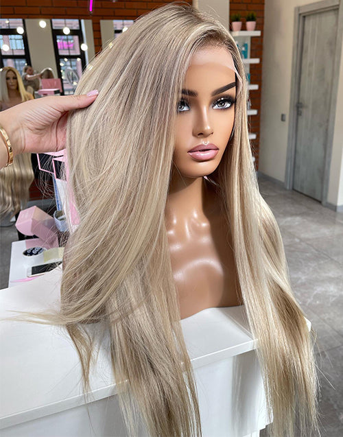 Fashionable Wedding Style Balayage Ombre Ash Blonde Straight Full Lace Wig