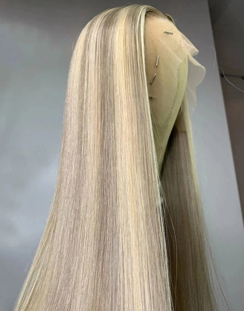Yuli-Super Deal Ombre Golden Blonde Balayage Brown Highlight Straight 13x6 Lace Front Wig Medium Cap Size Limited