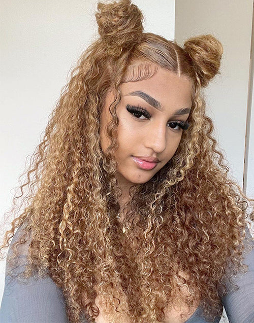 16" TP4/27 Highlight Deep Curly Pre Cut 13x5 Lace Wig