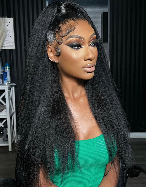 Invisi Strap 360 Skin Lace Frontal Kinky Straight Wig Pre Everything Wig Natural Look