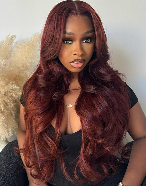 Thalassa- Dark Red Brown Wigs Body Wave 13x5 Pre Cut Lace Front Wigs Glueless Human Hair Wig