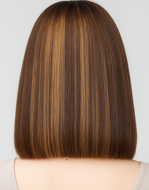 Sarena- Coffee Brown With Blonde Straight Bob Wig Pre Cut Lace Glueless Pull Go Wig