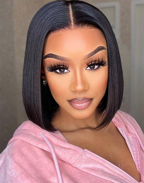 18" Body Wave 13x5 Pre Cut Lace Wig With Bangs+10" Bob Straight 4x4 Lace Pre Cut Wig