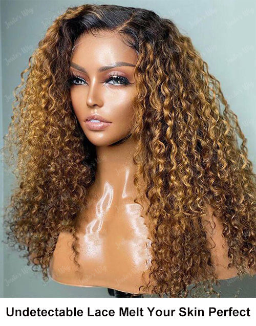 16" Ombre Honey Blonde Curly 4x4 Lace Glueless Wigs