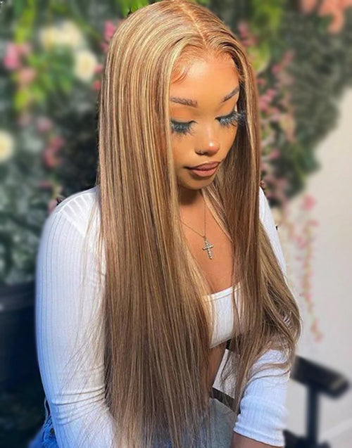 20" Highlight Honey Brown Straight 7x5 Pre Cut Lace Wigs