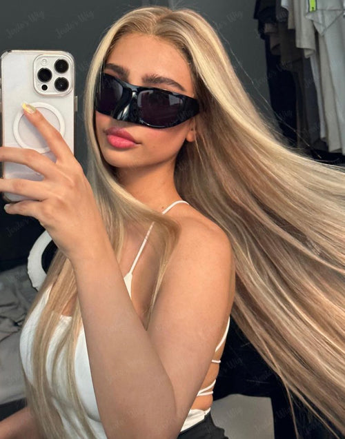 Yuli-Super Deal Ombre Golden Blonde Balayage Brown Highlight Straight 13x6 Lace Front Wig Medium Cap Size Limited