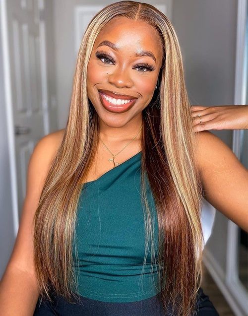 Freetress 6x5 Cap Glueless Pull Go Piano Honey With Brown Highlight Straight Wig Fit All Head Size