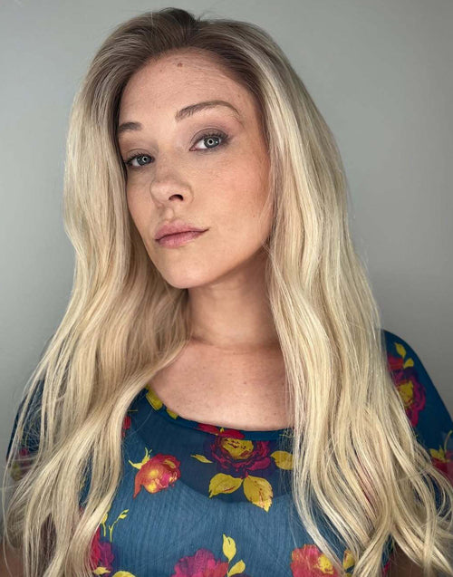 Lily-Ombre Light Ash Blonde Wavy Hair 13x4 Lace Front Wig With Dark Roots Glueless Lace Wigs