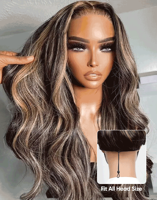 Lara- Gluless Pull Go Freetress Cap 13x5 Lace Wig Mixed Honey Blonde Wavy Wig Human Hair