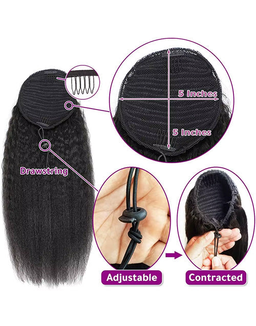 Kinky Straight Ponytail Human Hair Extension Human Hair Drawstring In Ponytail For Women