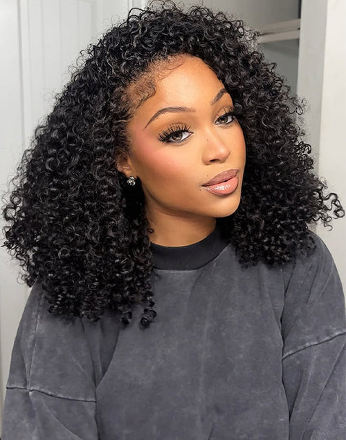 Kinky Curly Half Wigs One Fit All Half Up Half Down Wig Human Hair