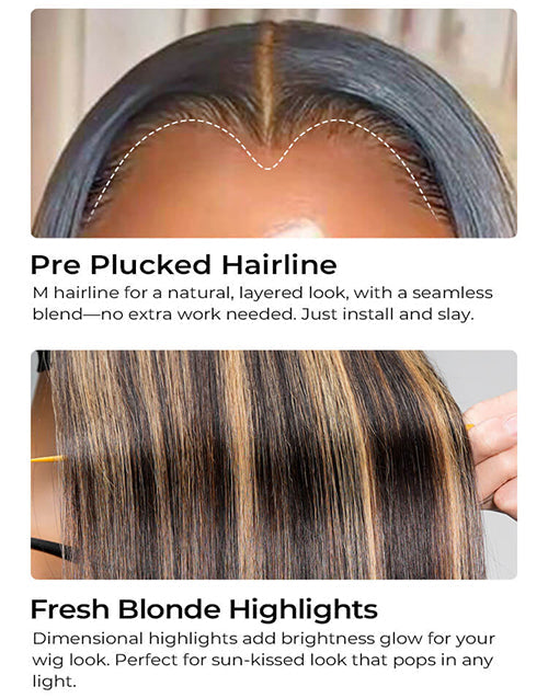 M Shaped Hairline Highlight Honey Straight 13x5 Pre Cut Lace Wig For Women
