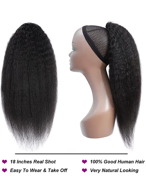 Kinky Straight Ponytail Human Hair Extension Human Hair Drawstring In Ponytail For Women