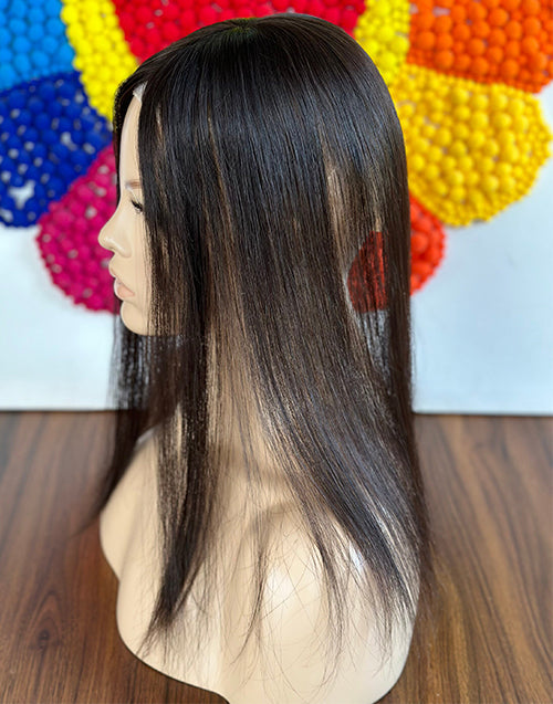 6x12cm Human Hair Topper For Women Mono Base Hair Toupee For Thinning Partline