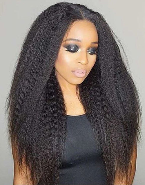 Kinky Straight Full Lace Wig With 4C Hairline Edge Human Hair Wigs Can Be Ponytail/Bun