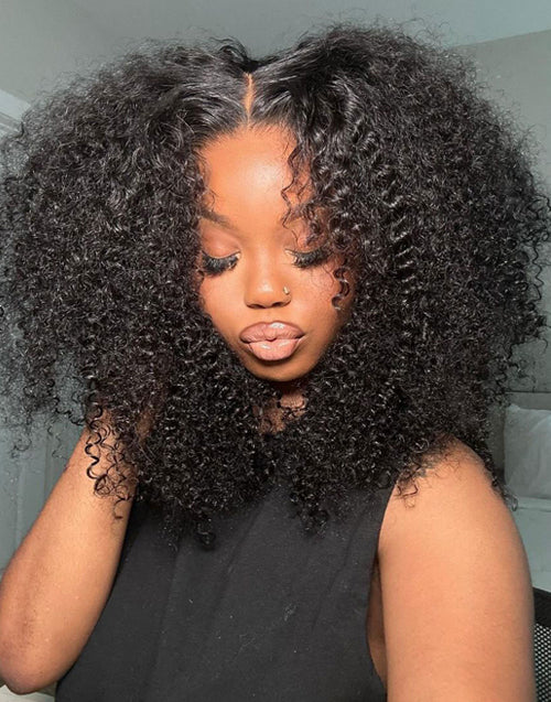 Saskia- Shoulder Length Fluffy Curl 7X5 Bob Pre Cut Lace Preplucked Human Hair Wig 250% Density Glueless Crystal Lace Wig