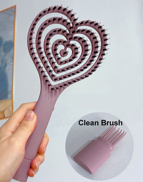 Heart Brush Detangling Hairbrush Soft Boar Bristle Curved Vented Hair Brush for Women for Thick Long Short Wet or Dry Hair