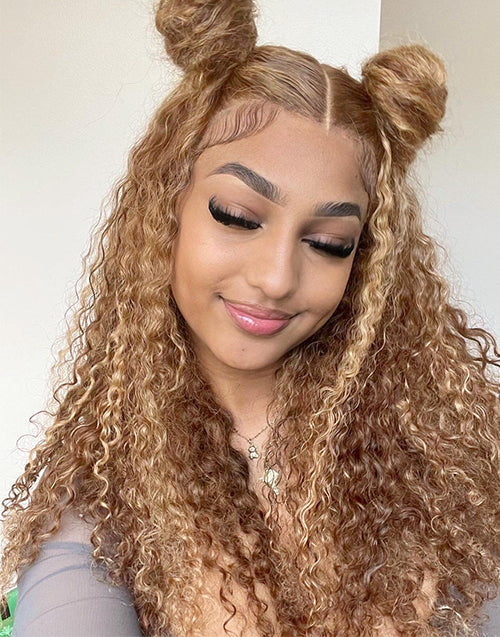 16" TP4/27 Highlight Deep Curly Pre Cut 13x5 Lace Wig
