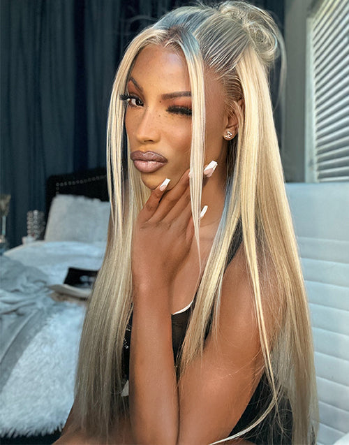 18"-24" Ombre Golden Blonde Brown Highlight Straight 13x4 Lace Wig