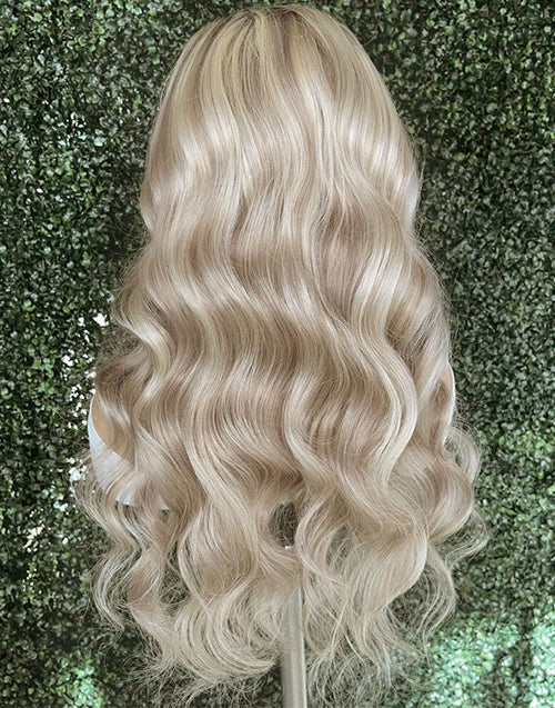 24" Mixed Ash Blonde Wavy 4x4 Lace Wig Glueless Wig Human Hair