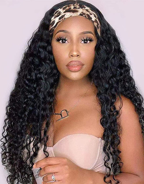 Deep Wave Headband Wig Easily Do High Ponytail/Bun By Yourself