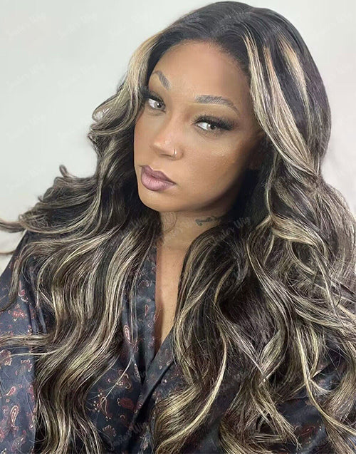 22" Balayage Honey Wavy Glueless Wig 13x5 Pre Cut Lace