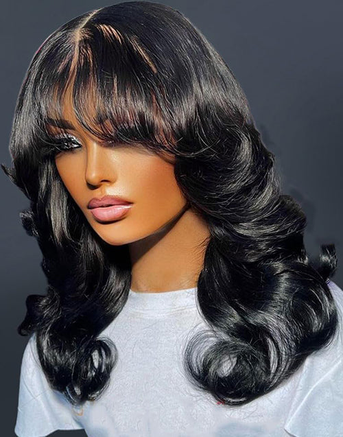 Kama- Curtain Bangs Glueless Wig Loose Wavy 13x5 Pre Everything Wig Human Hair