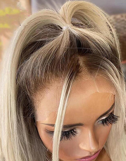 Scil-Ombre Blonde 13x6 Lace Front Straight Wig Human Hair Wigs For Women Can Do Half Up High Ponytail