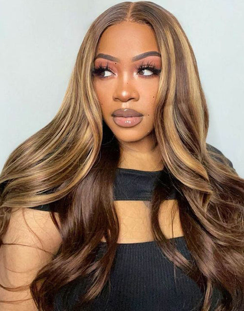 Invisi Strap Drawstring 360 Lace Wig Highlight Honey Brown Wavy Wig Do Updo/Bun/Braids Style By Yourself