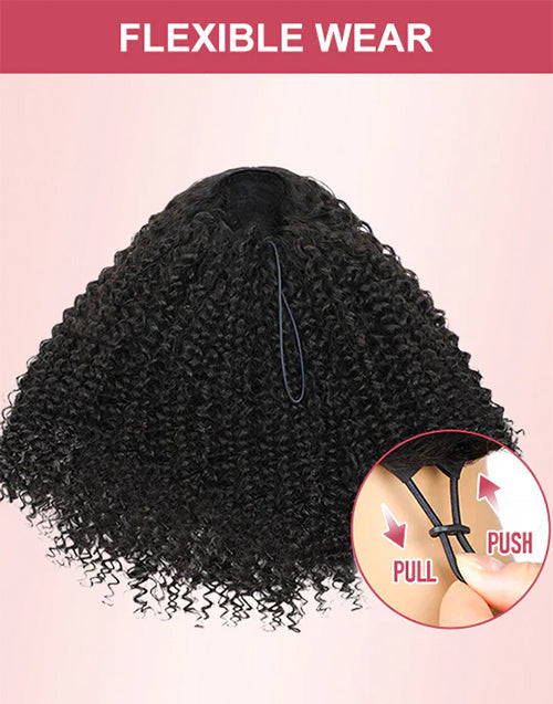 Half Wigs Human Hair-One Fit All For Women Half Up Half Down Hairstyles Afro Kinky Curly Wig