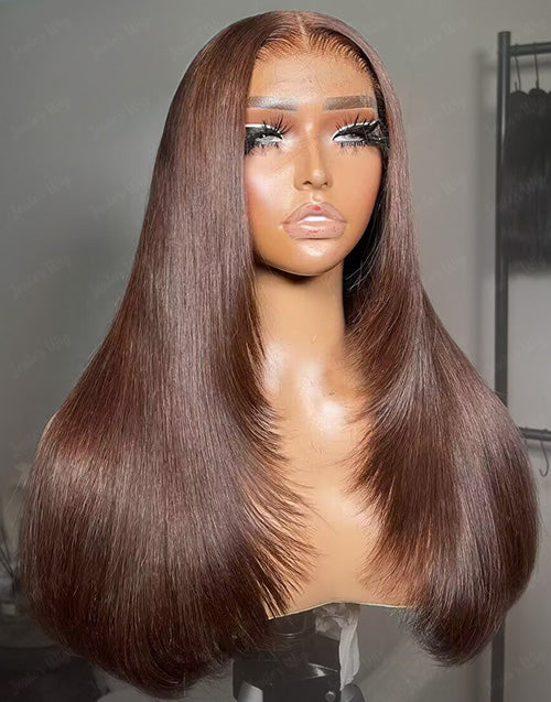 Dana- Pre Everything Layer Cut Chocolate Brown Hair Silky Straight 9x6 Glueless Human Hair Wig