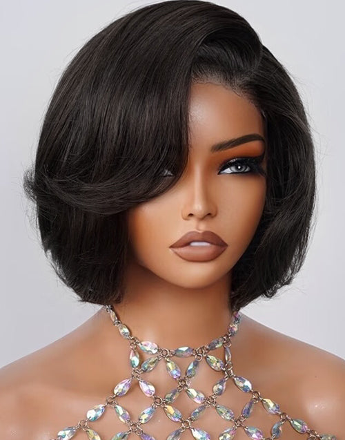 Chocolate Brown/Black Chic & Natural Layered Bob 6x5 Lace Glueless Pull Go Wig Pre-Cut Lace