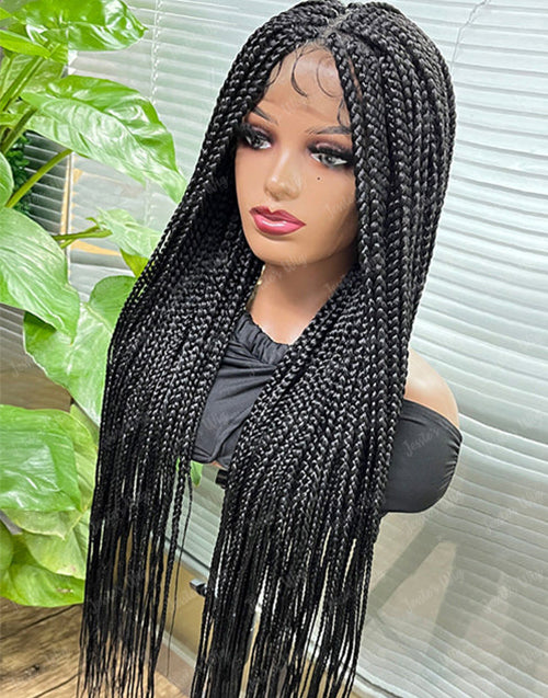 36" Full Lace Knotless Box Braided Wig Fully Handmade Wig