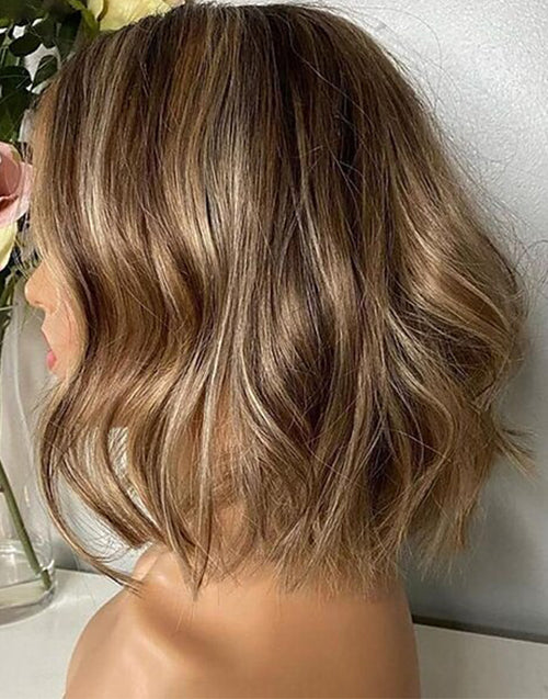 Mamie- Blonde Highlight Bob Wavy Wig Glueless 13x4 Lace Front Human Hair Wig