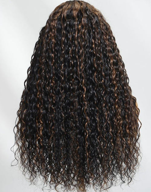 Ross- 13x5 Brown Highlight Wig Water Wave Pull Go Glueless Wig Pre Cut Lace