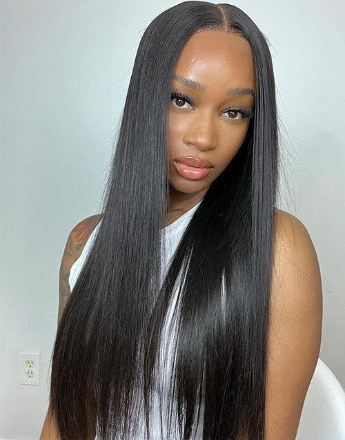 Glueless Straight 4x4 Pre Cut Lace Wig Bleached Knots Human Hair Super Deal