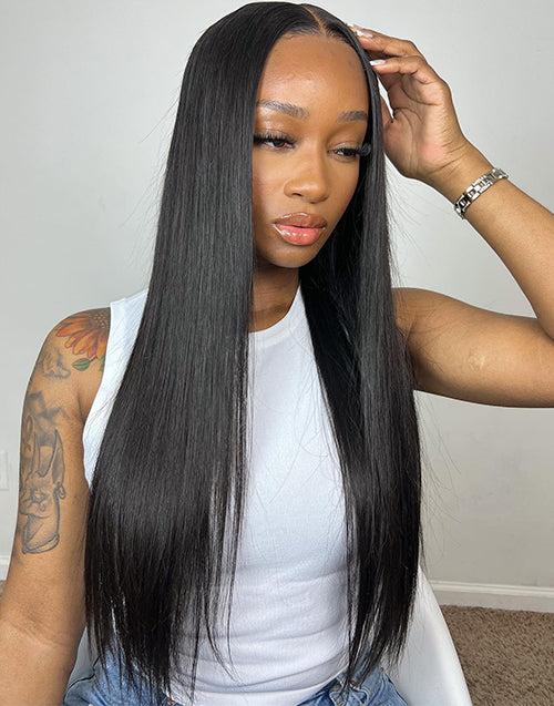 Glueless Straight 4x4 Pre Cut Lace Wig Bleached Knots Human Hair Super Deal
