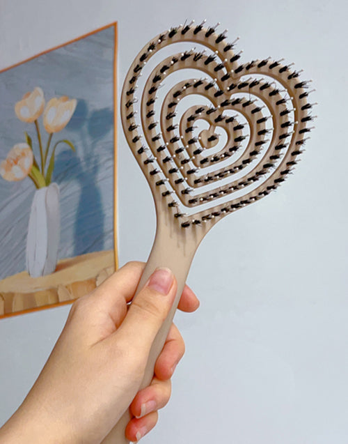 Heart Brush Detangling Hairbrush Soft Boar Bristle Curved Vented Hair Brush for Women for Thick Long Short Wet or Dry Hair