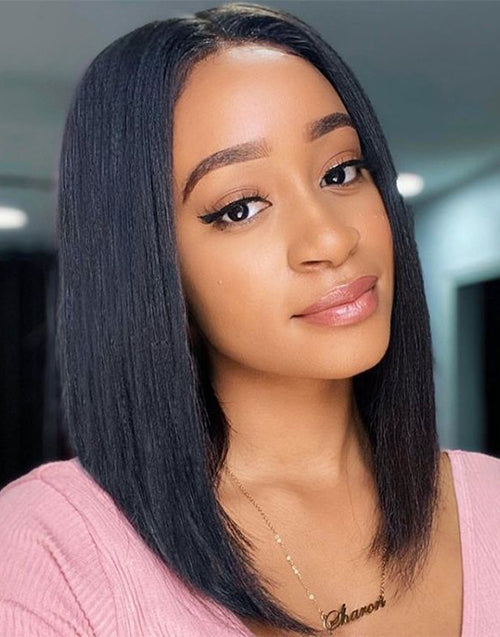 14" Straight Thin V Part Bob Wig No Leave-Out