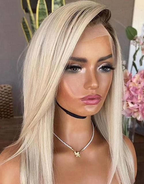 Scil-Ombre Blonde 13x6 Lace Front Straight Wig Human Hair Wigs For Women Can Do Half Up High Ponytail