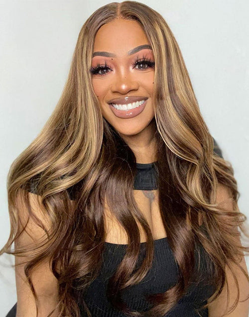 Invisi Strap Drawstring 360 Lace Wig Highlight Honey Brown Wavy Wig Do Updo/Bun/Braids Style By Yourself