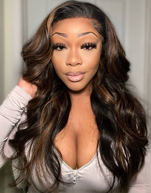 20" Highlights Brown Wavy Pre Cut Lace Glueless