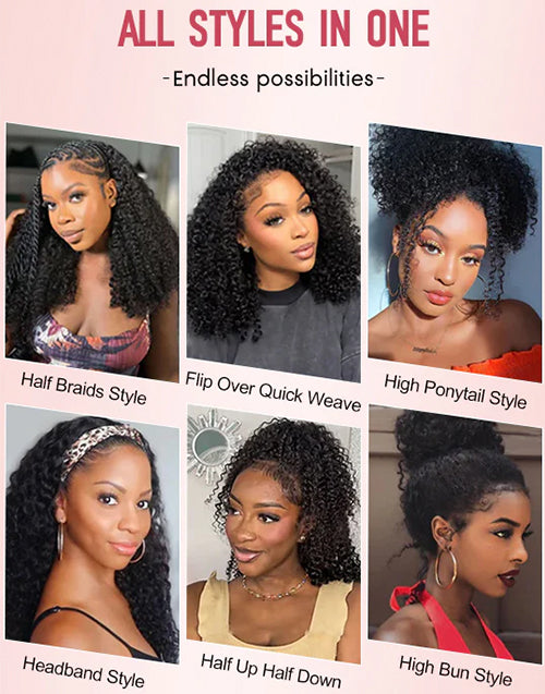 Half Wigs Human Hair-One Fit All For Women Half Up Half Down Hairstyles Afro Kinky Curly Wig