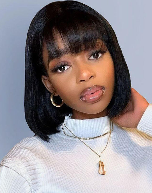 20" #33 Straight Layer 13x5 Pre Cut Lace Wig With Bangs+12" Bob Layer Straight 4x4 Lace Wig With Bangs