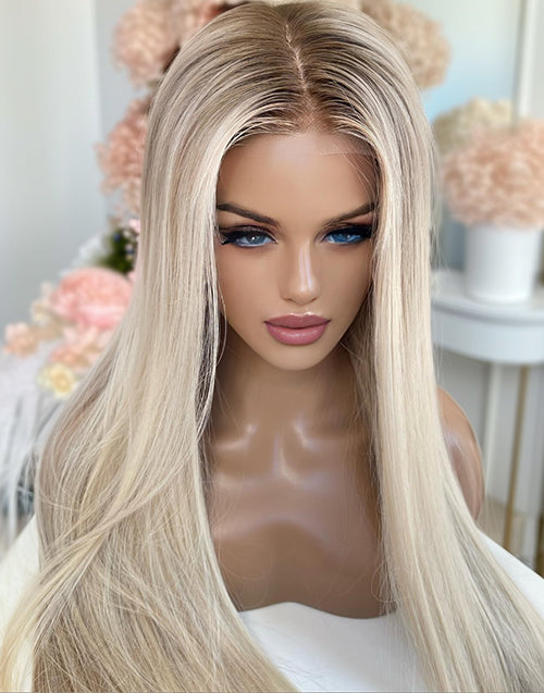 20"-26" Highlight Ash Blonde Straight Glueless Wig For Women